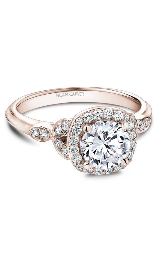 14K Rose Gold Halo Round Engagement Ring