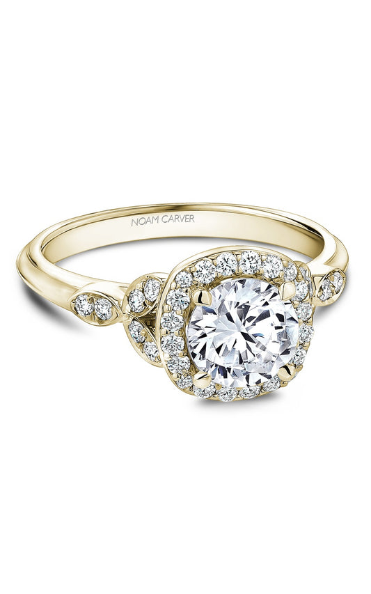 14K Yellow Gold Halo Round Engagement Ring