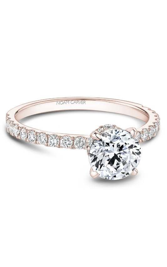 18K Rose Gold Sidestone Round Engagement Ring