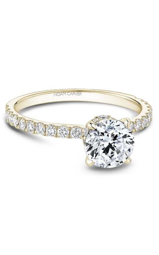 14K Yellow Gold Sidestone Round Engagement Ring