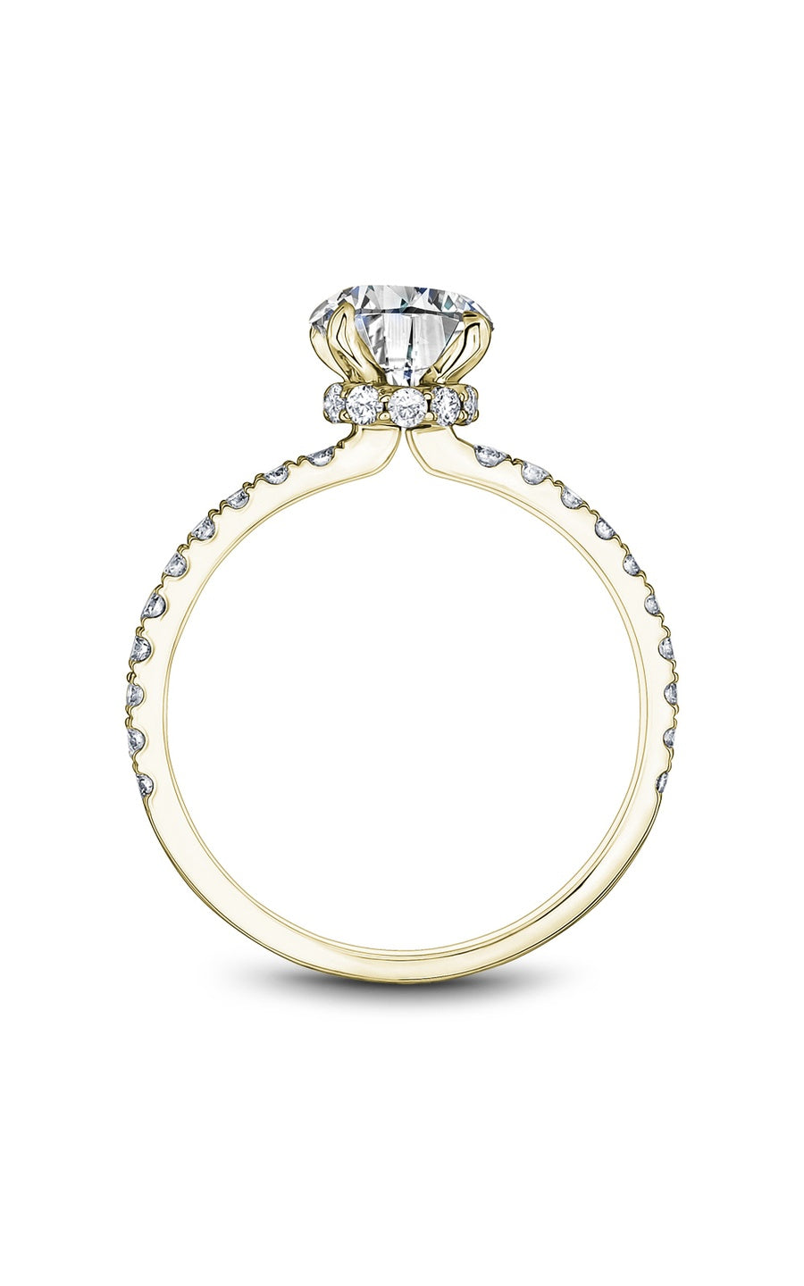 18K Yellow Gold Sidestone Round Engagement Ring