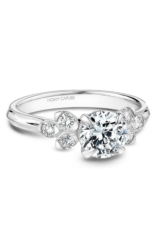 18K White Gold Sidestone Round Engagement Ring