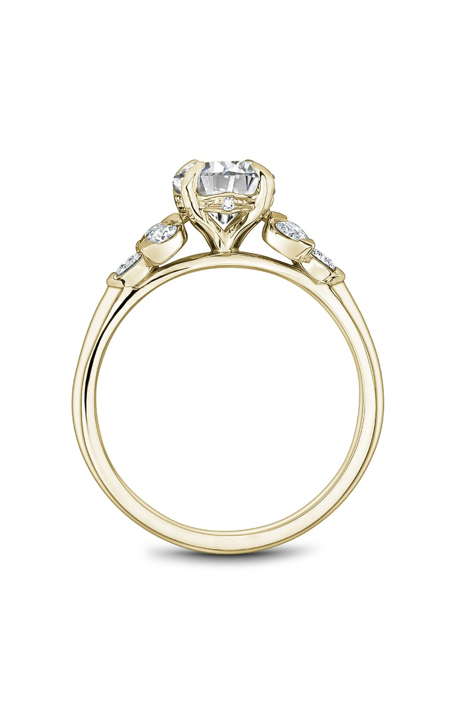 14K Yellow Gold Sidestone Round Engagement Ring