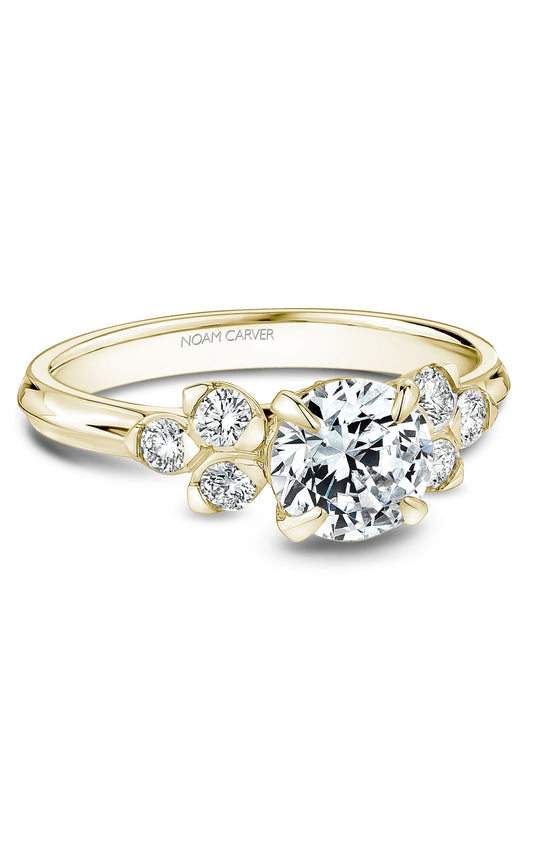 18K Yellow Gold Sidestone Round Engagement Ring