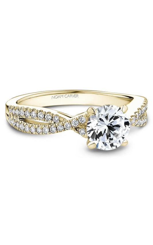 14K Yellow Gold Sidestone Round Engagement Ring