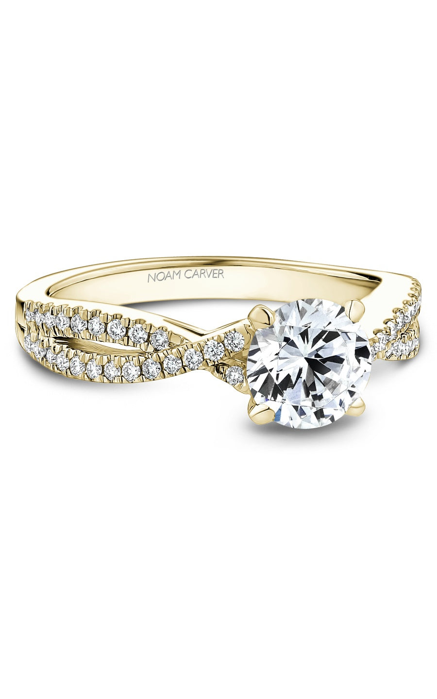 18K Yellow Gold Sidestone Round Engagement Ring