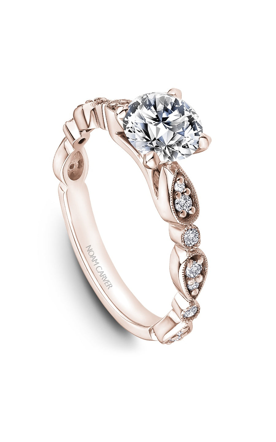 18K Rose Gold Sidestone Round Engagement Ring