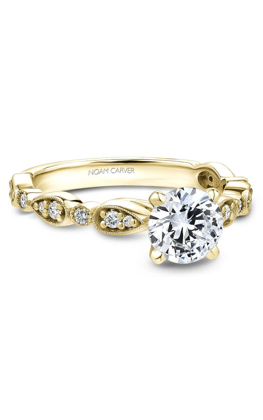 18K Yellow Gold Sidestone Round Engagement Ring