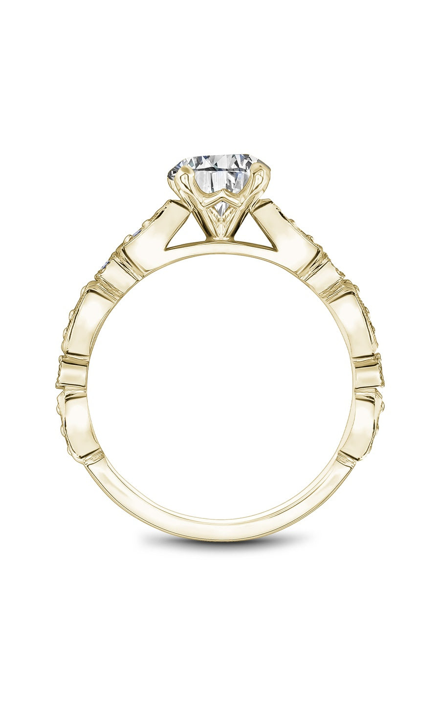 18K Yellow Gold Sidestone Round Engagement Ring