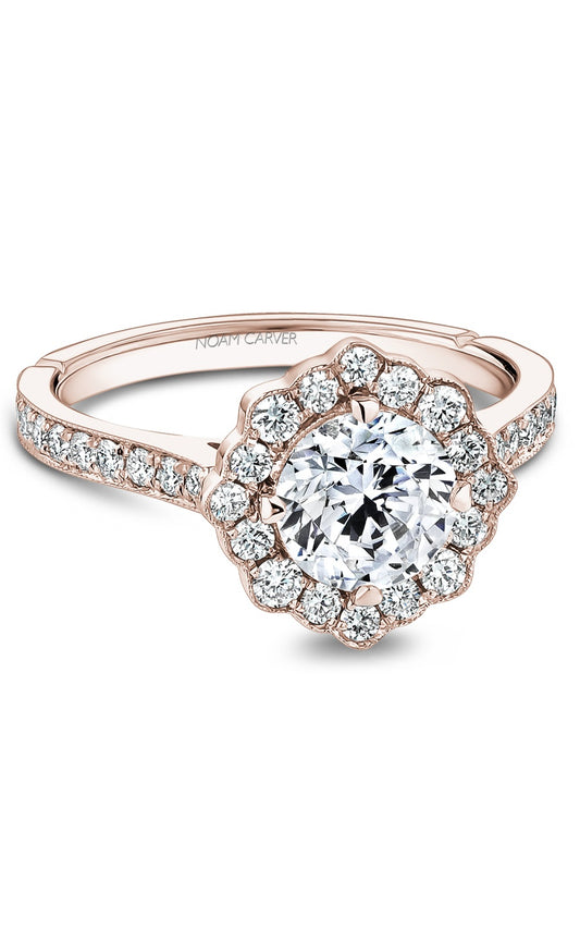 14K Rose Gold Halo Round Engagement Ring