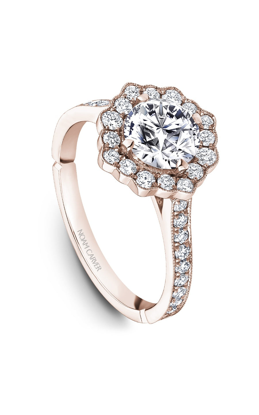 14K Rose Gold Halo Round Engagement Ring