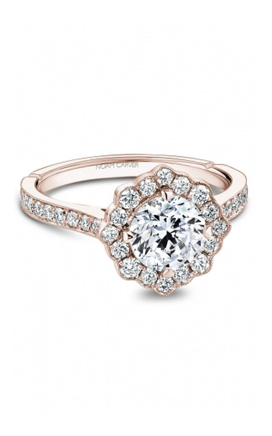 18K Rose Gold Halo Round Engagement Ring