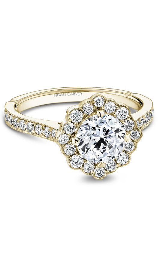 14K Yellow Gold Halo Round Engagement Ring