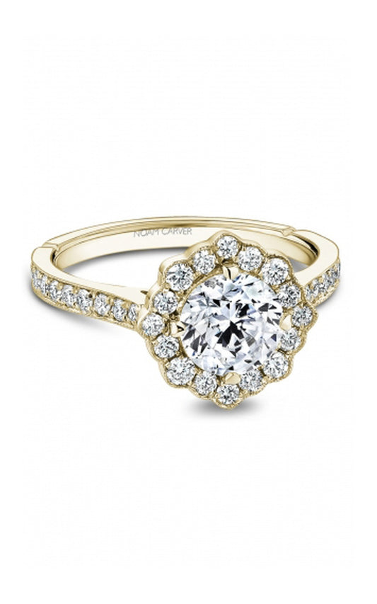 18K Yellow Gold Halo Round Engagement Ring