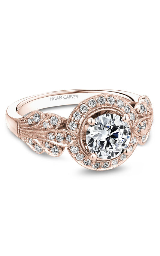 14K Rose Gold Halo Round Engagement Ring