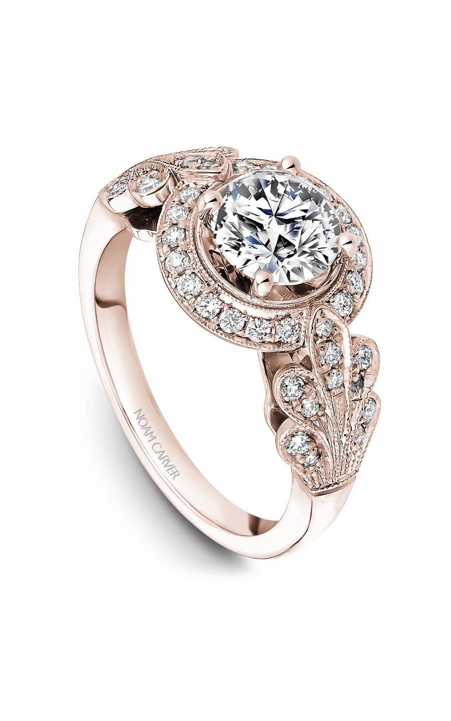 14K Rose Gold Halo Round Engagement Ring