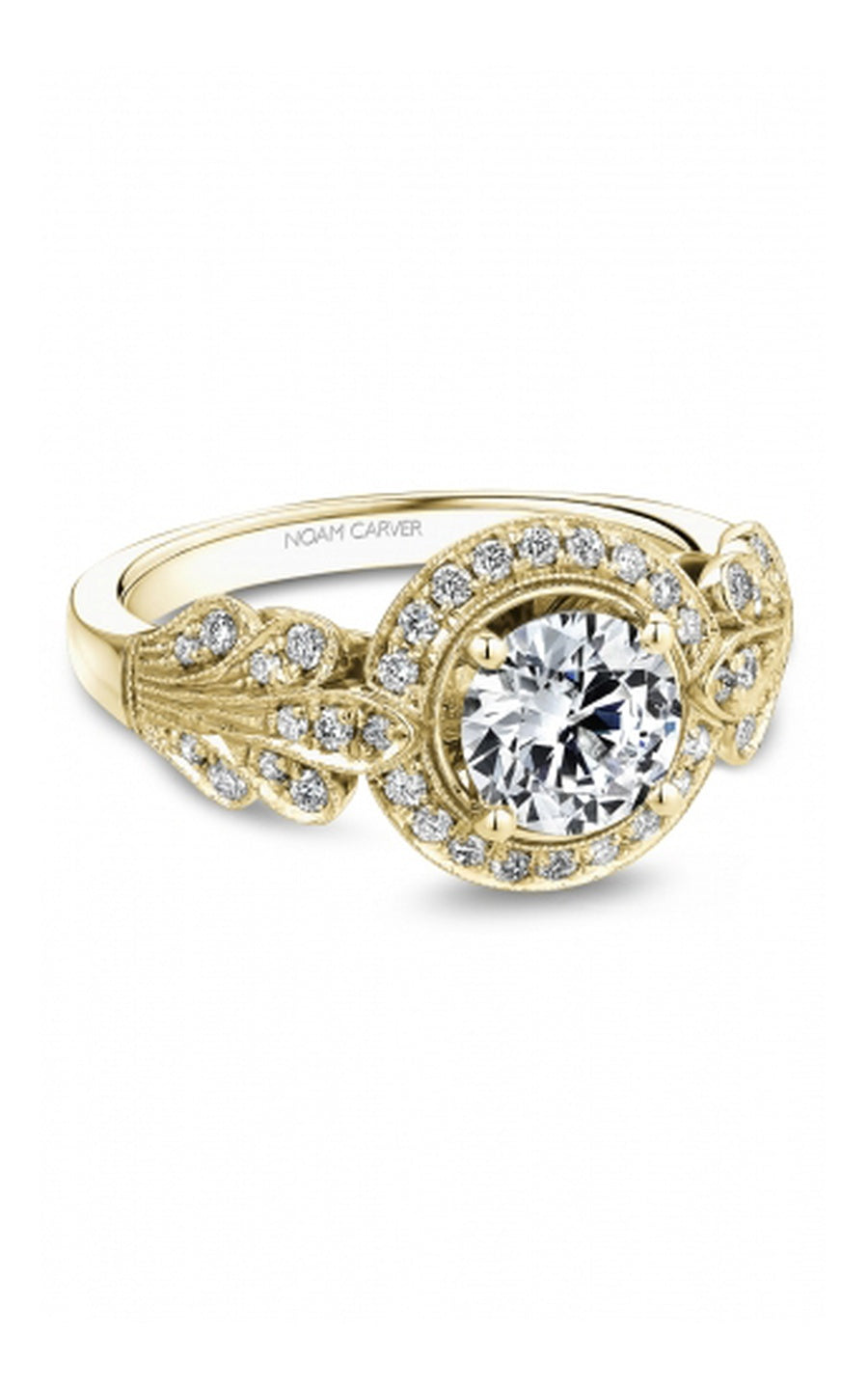 18K Yellow Gold Halo Round Engagement Ring