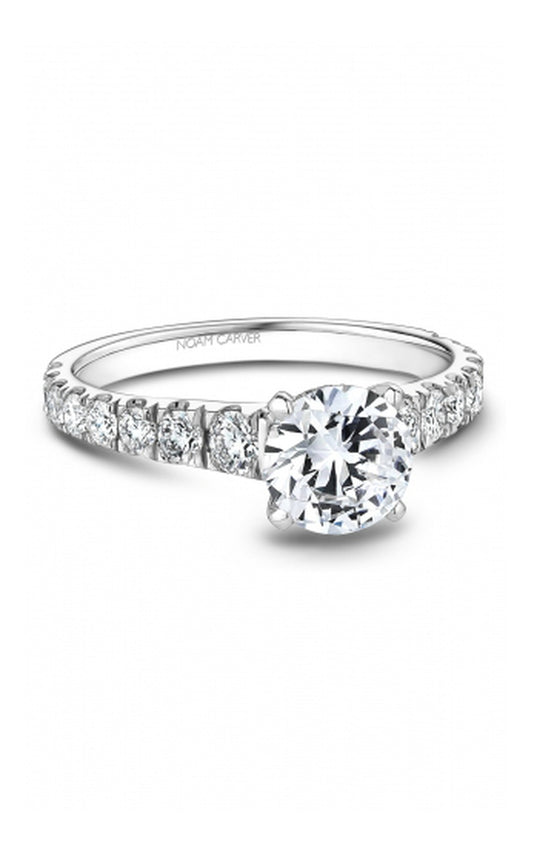 18K White Gold Sidestone Round Engagement Ring