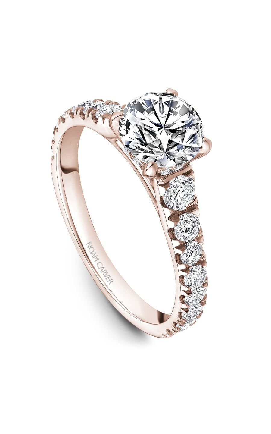 14K Rose Gold Sidestone Round Engagement Ring