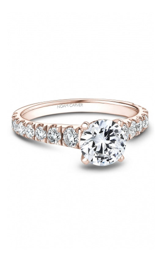 18K Rose Gold Sidestone Round Engagement Ring