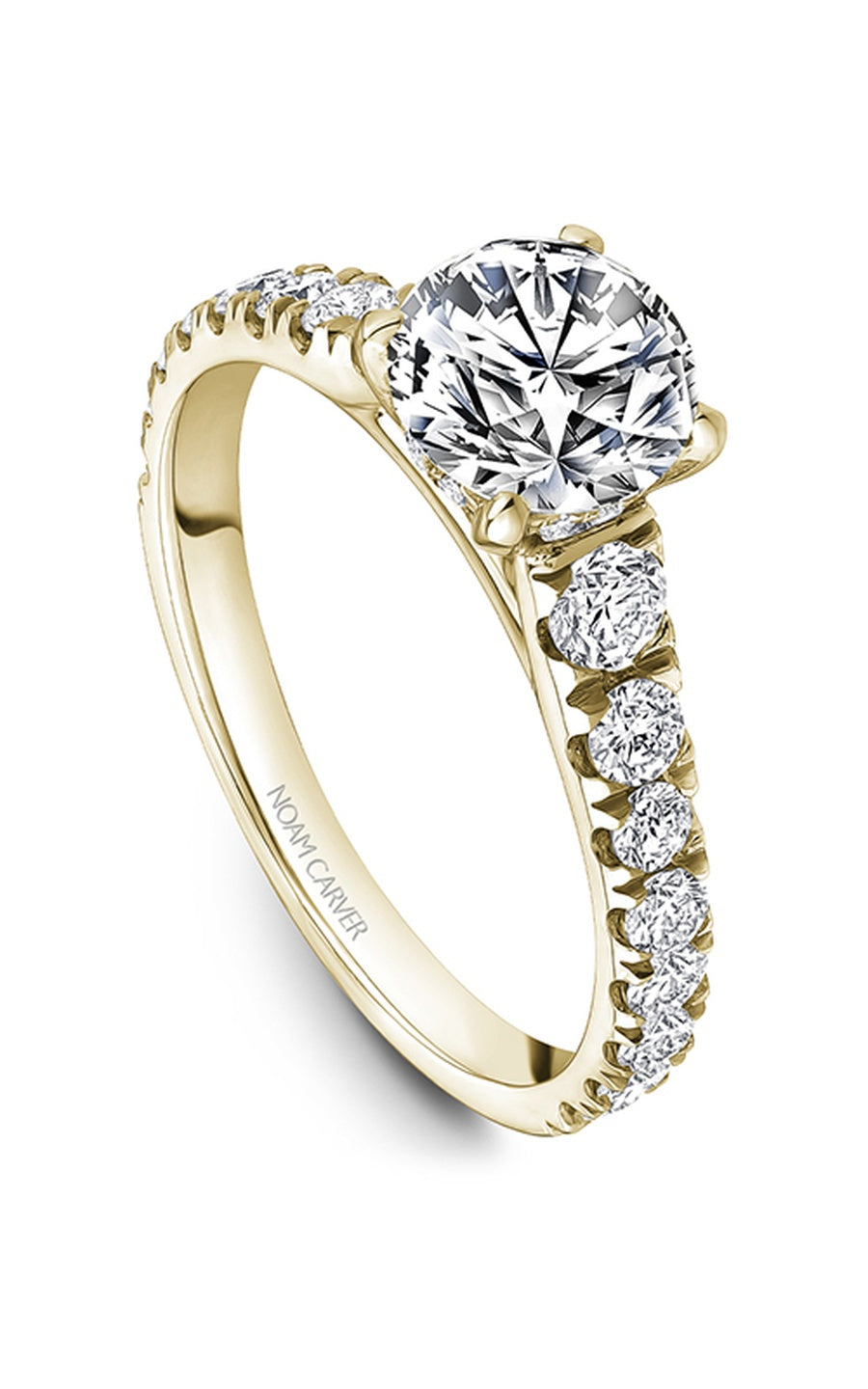 18K Yellow Gold Sidestone Round Engagement Ring