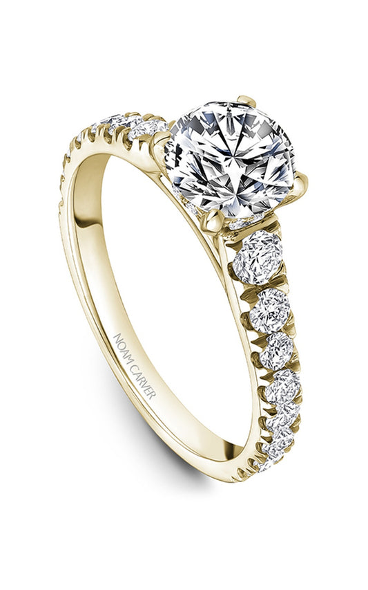 18K Yellow Gold Sidestone Round Engagement Ring