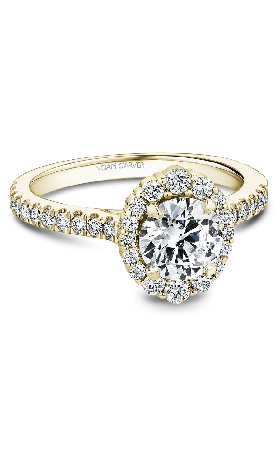 14K Yellow Gold Halo Round Engagement Ring