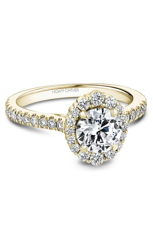 14K Yellow Gold Halo Round Engagement Ring