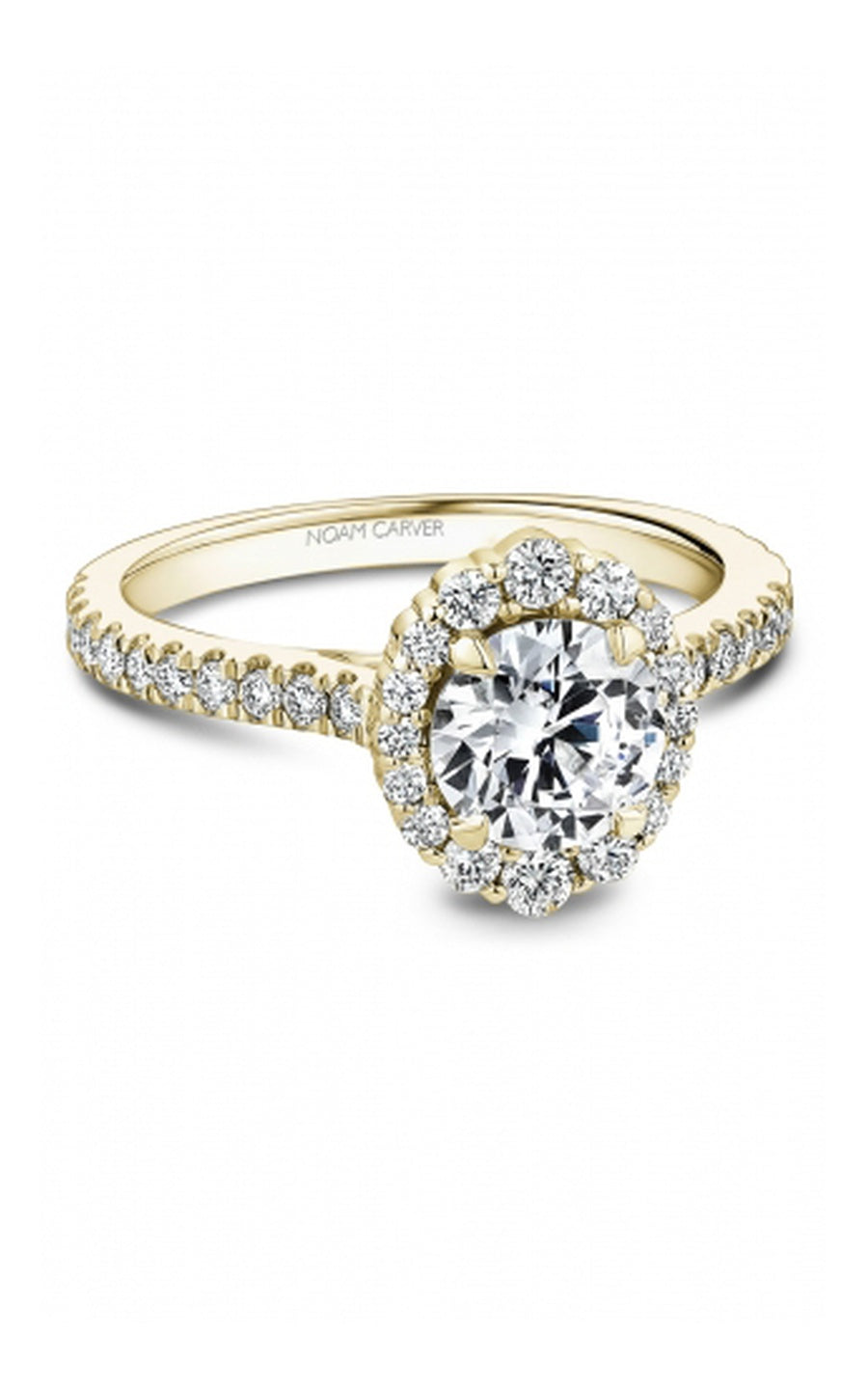 18K Yellow Gold Halo Round Engagement Ring