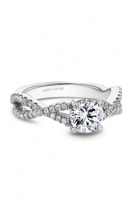18K White Gold Sidestone Round Engagement Ring