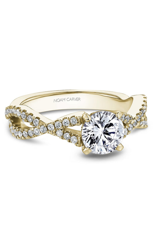 14K Yellow Gold Sidestone Round Engagement Ring