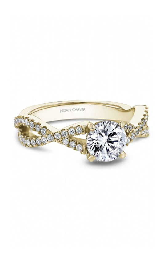 18K Yellow Gold Sidestone Round Engagement Ring