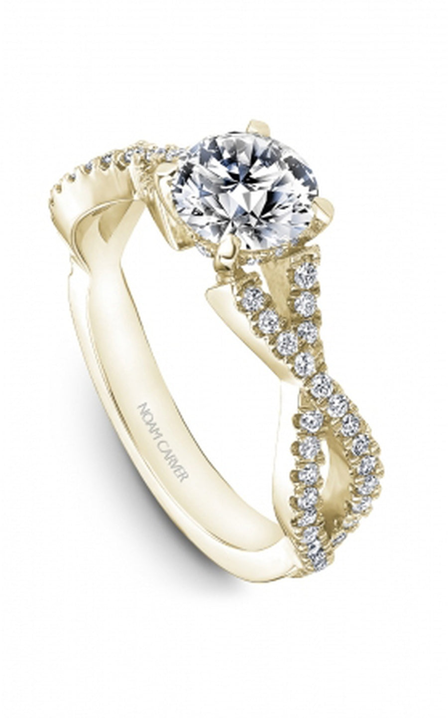 18K Yellow Gold Sidestone Round Engagement Ring