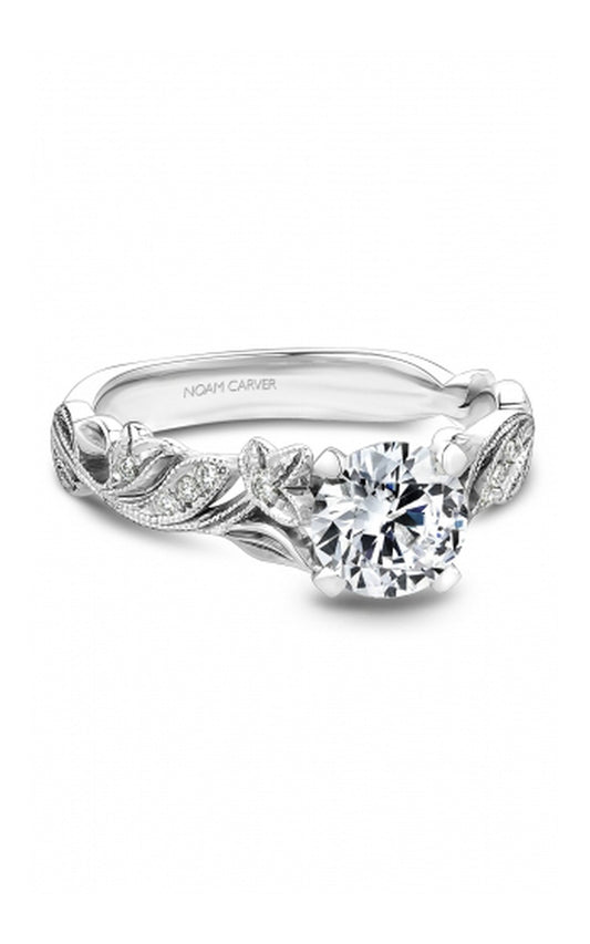 18K White Gold Sidestone Round Engagement Ring