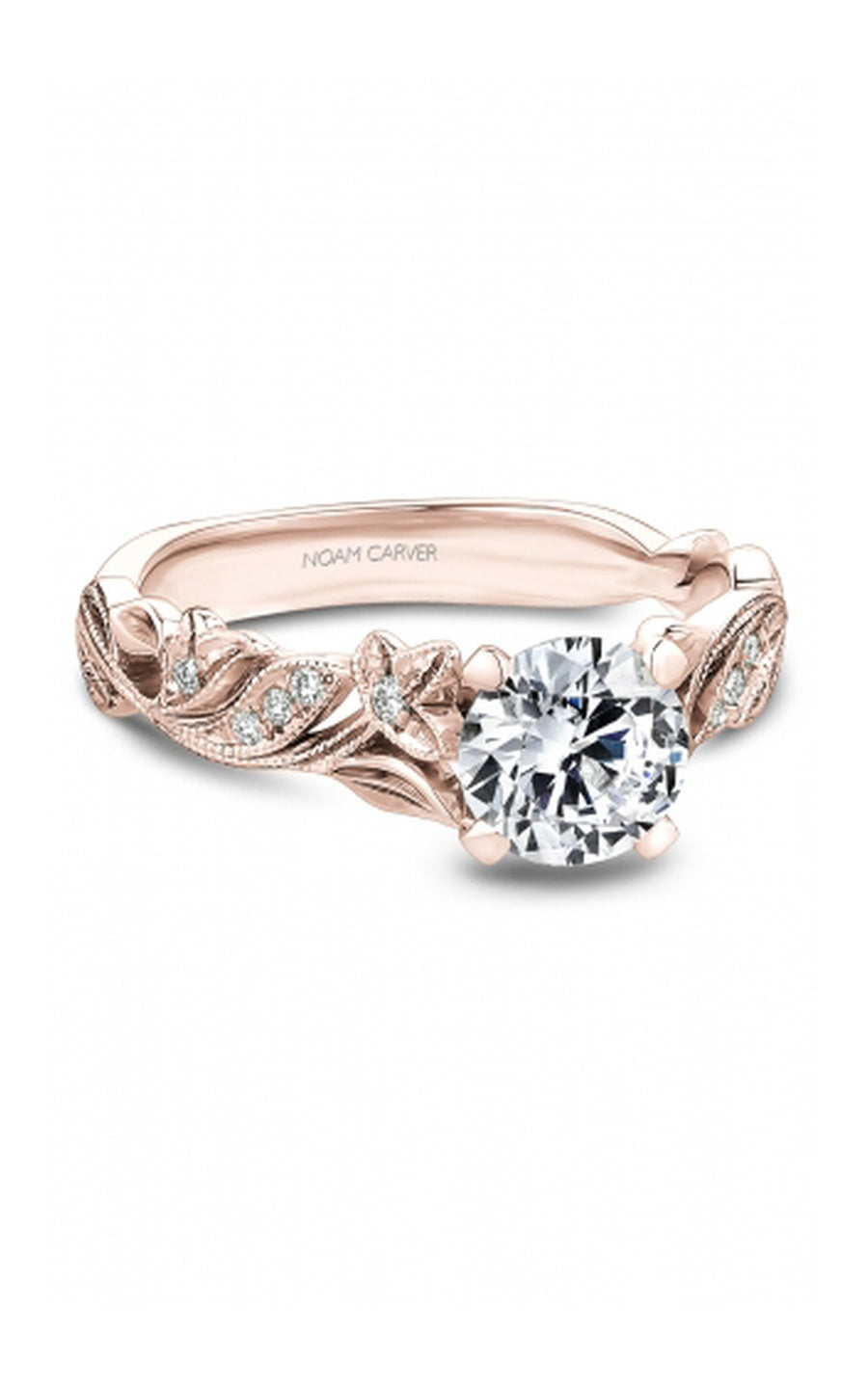 18K Rose Gold Sidestone Round Engagement Ring