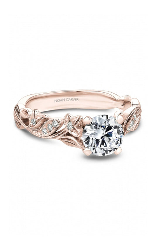 18K Rose Gold Sidestone Round Engagement Ring