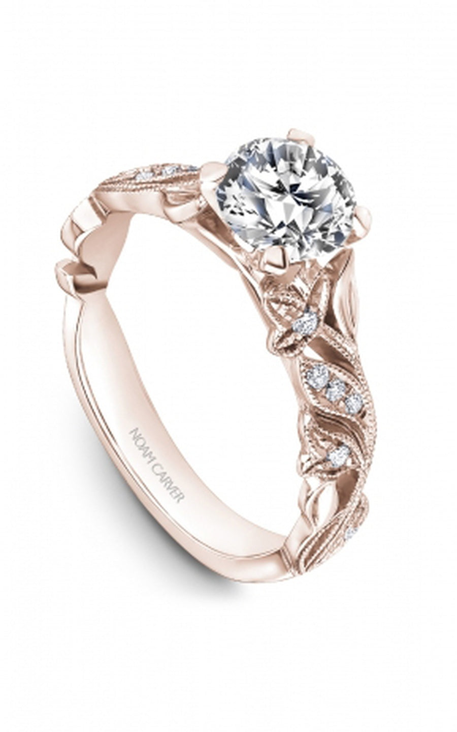 18K Rose Gold Sidestone Round Engagement Ring