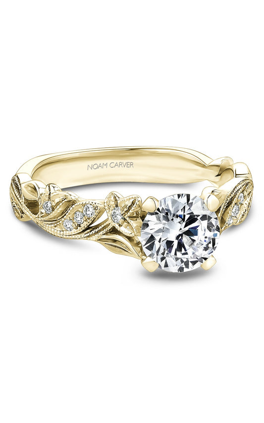 14K Yellow Gold Sidestone Round Engagement Ring