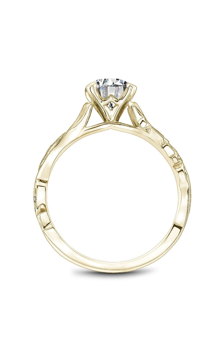 14K Yellow Gold Sidestone Round Engagement Ring