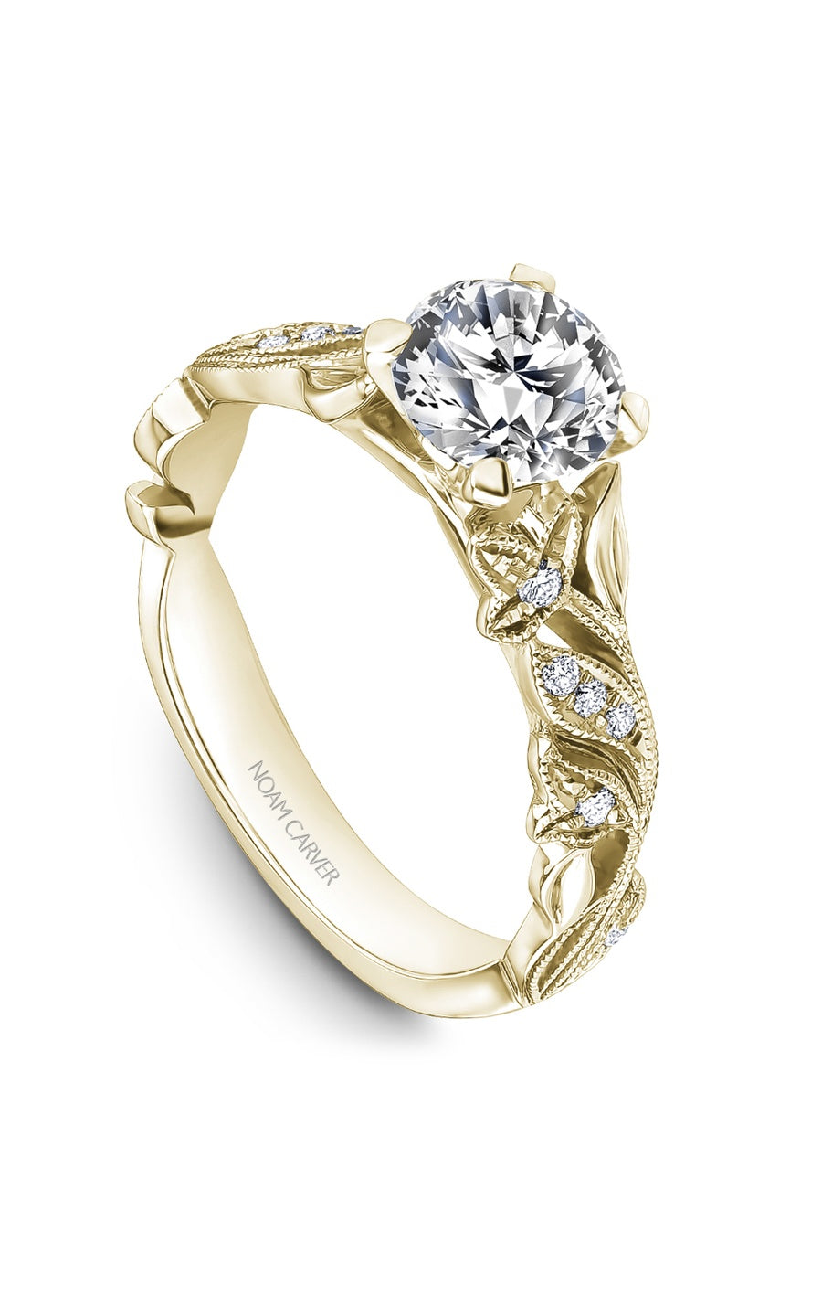 14K Yellow Gold Sidestone Round Engagement Ring