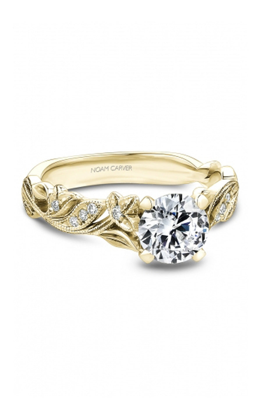 18K Yellow Gold Sidestone Round Engagement Ring