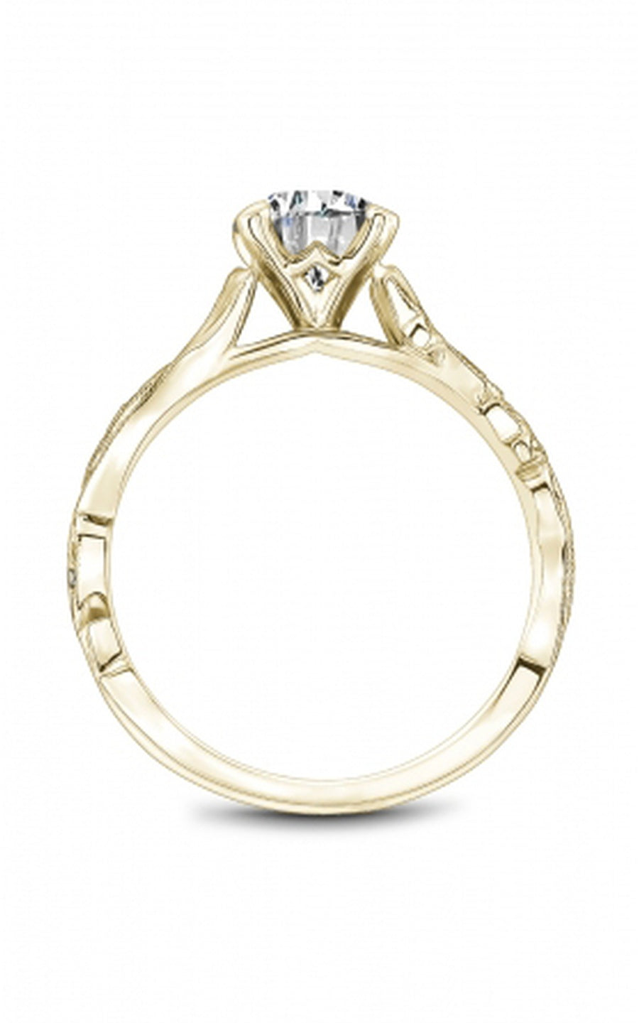 18K Yellow Gold Sidestone Round Engagement Ring
