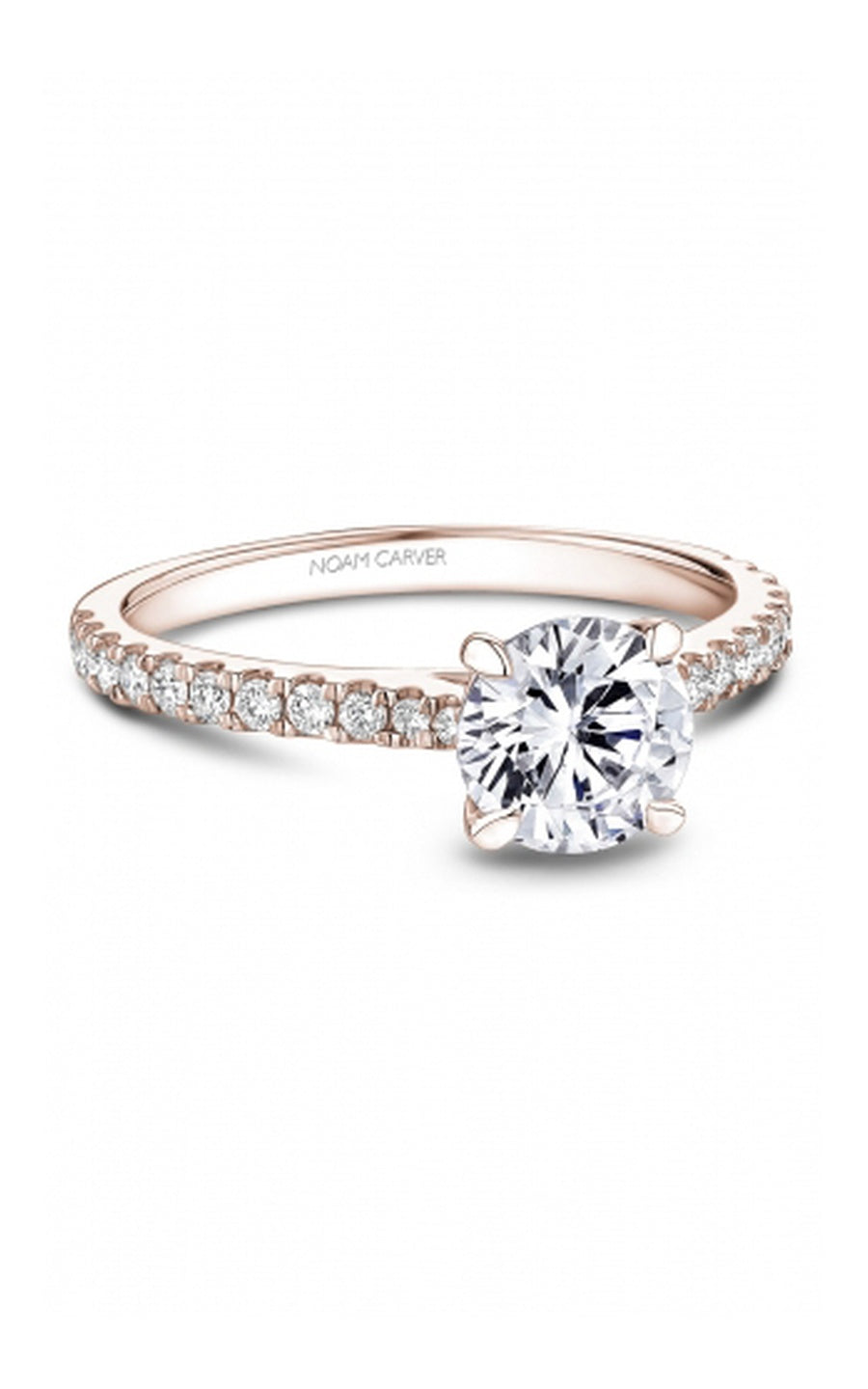 18K Rose Gold Sidestone Round Engagement Ring