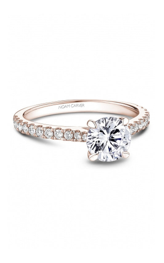 18K Rose Gold Sidestone Round Engagement Ring