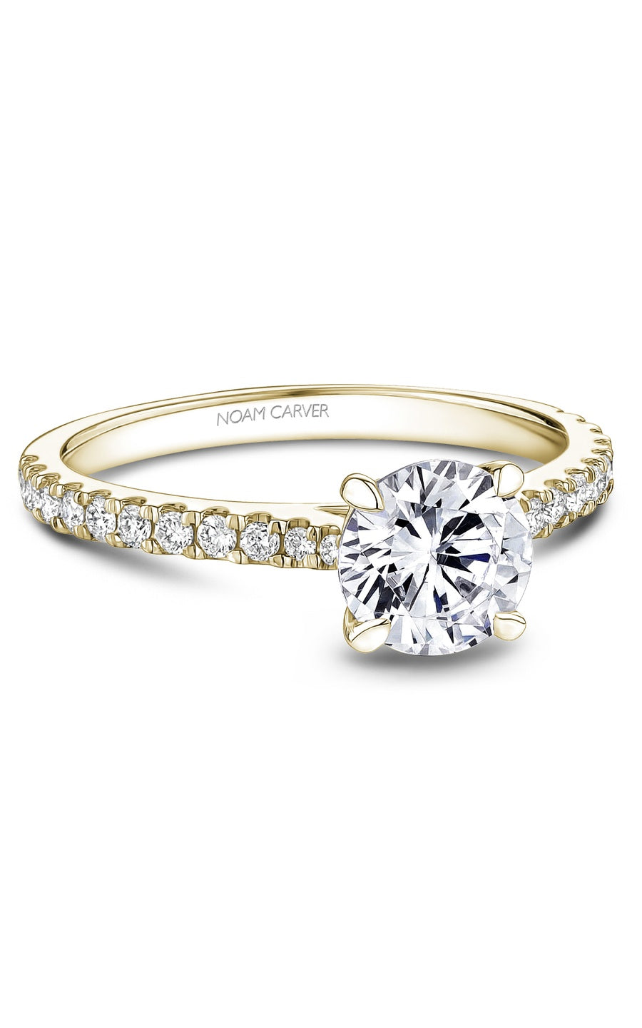 14K Yellow Gold Sidestone Round Engagement Ring