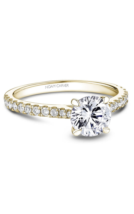 14K Yellow Gold Sidestone Round Engagement Ring