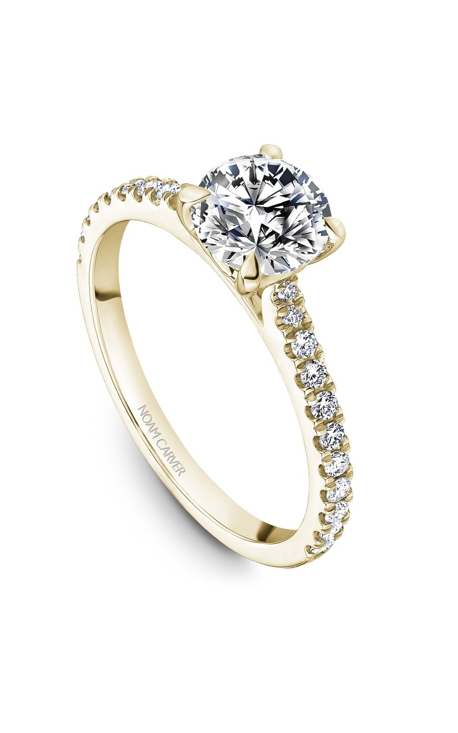 14K Yellow Gold Sidestone Round Engagement Ring