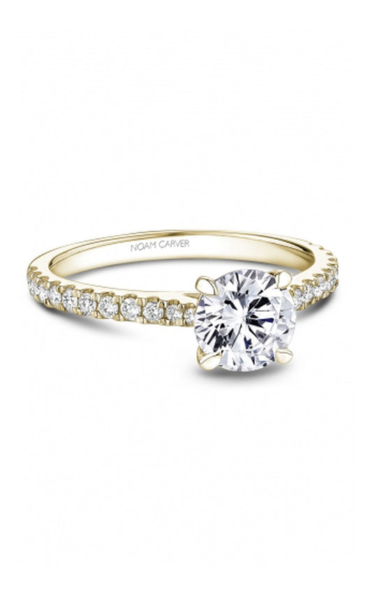 18K Yellow Gold Sidestone Round Engagement Ring