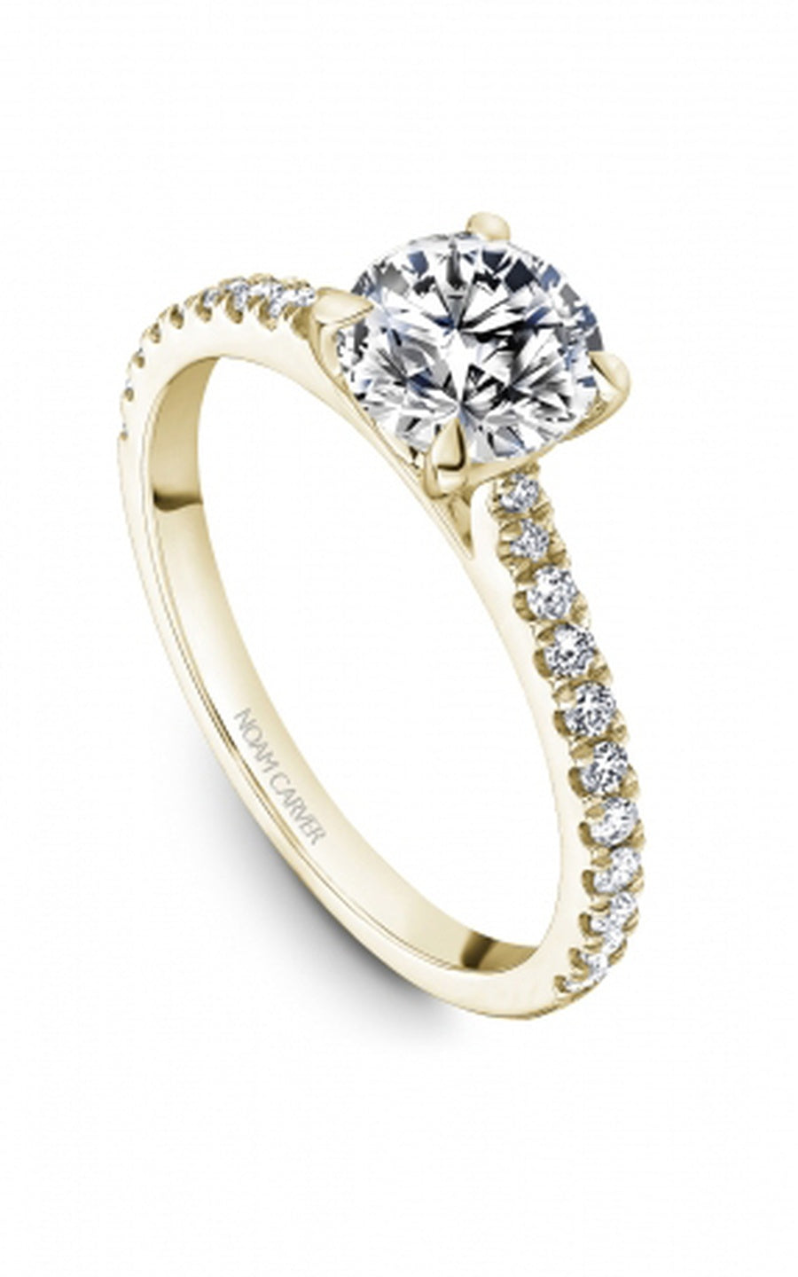 18K Yellow Gold Sidestone Round Engagement Ring