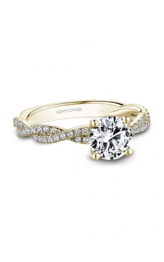 18K Yellow Gold Sidestone Round Engagement Ring